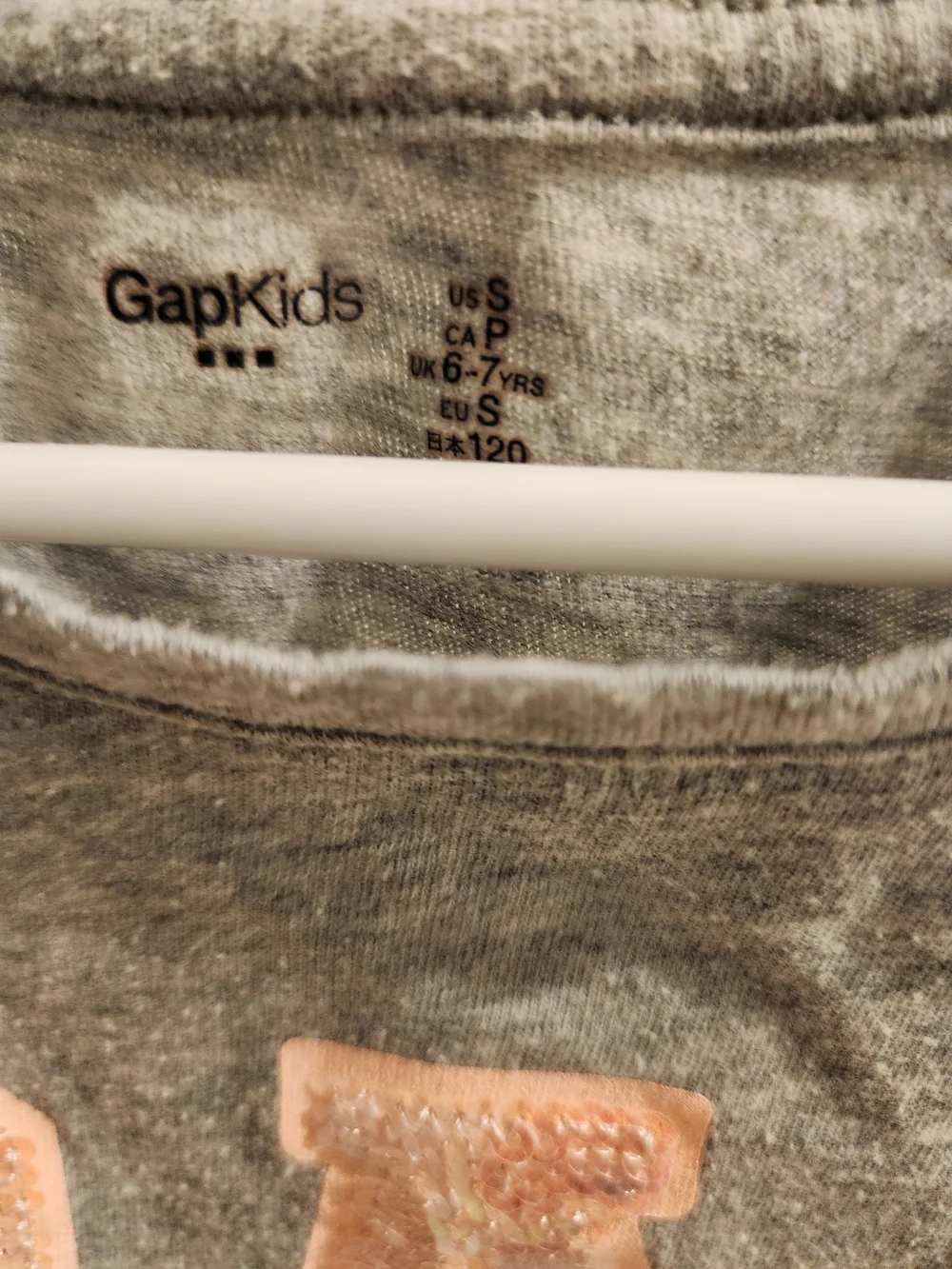 GAP Heather Gray Short Sleeve Tee with Pink Sequin Logo